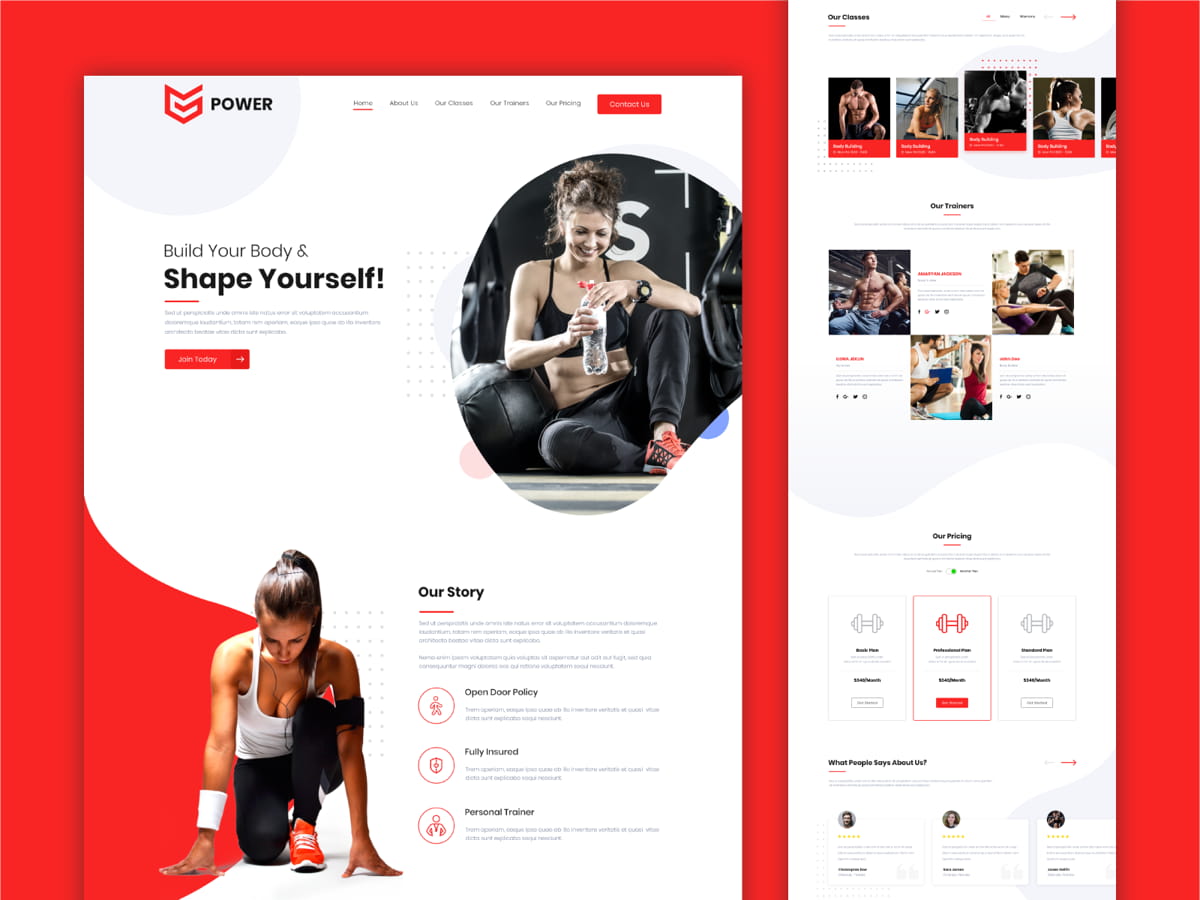 Fitness website template for Adobe XD