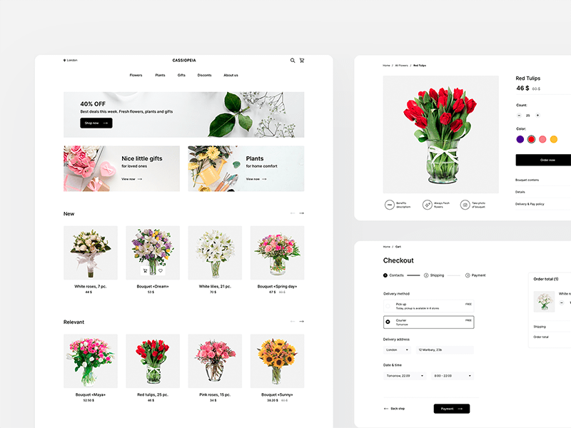 Flower Store UI Kit – Cassiopeia Sketch Template