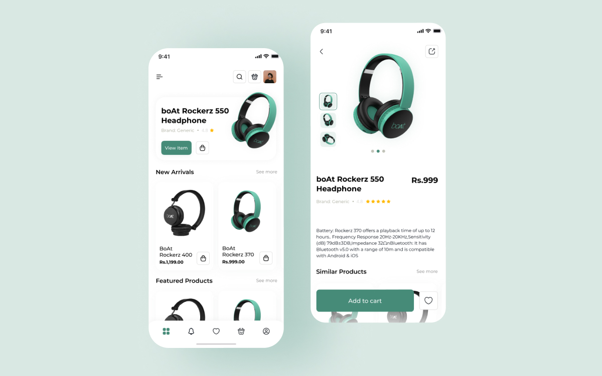 boAt Rockerz 550 headphones UI design template