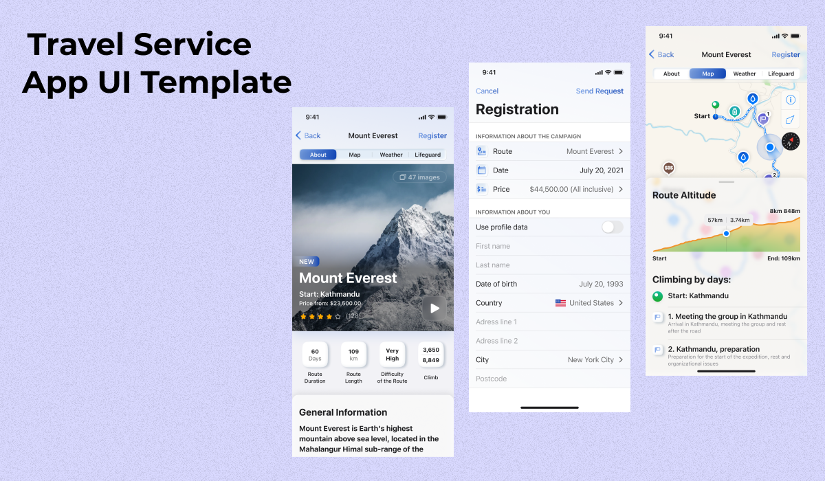Travel Service App UI Template For Figma