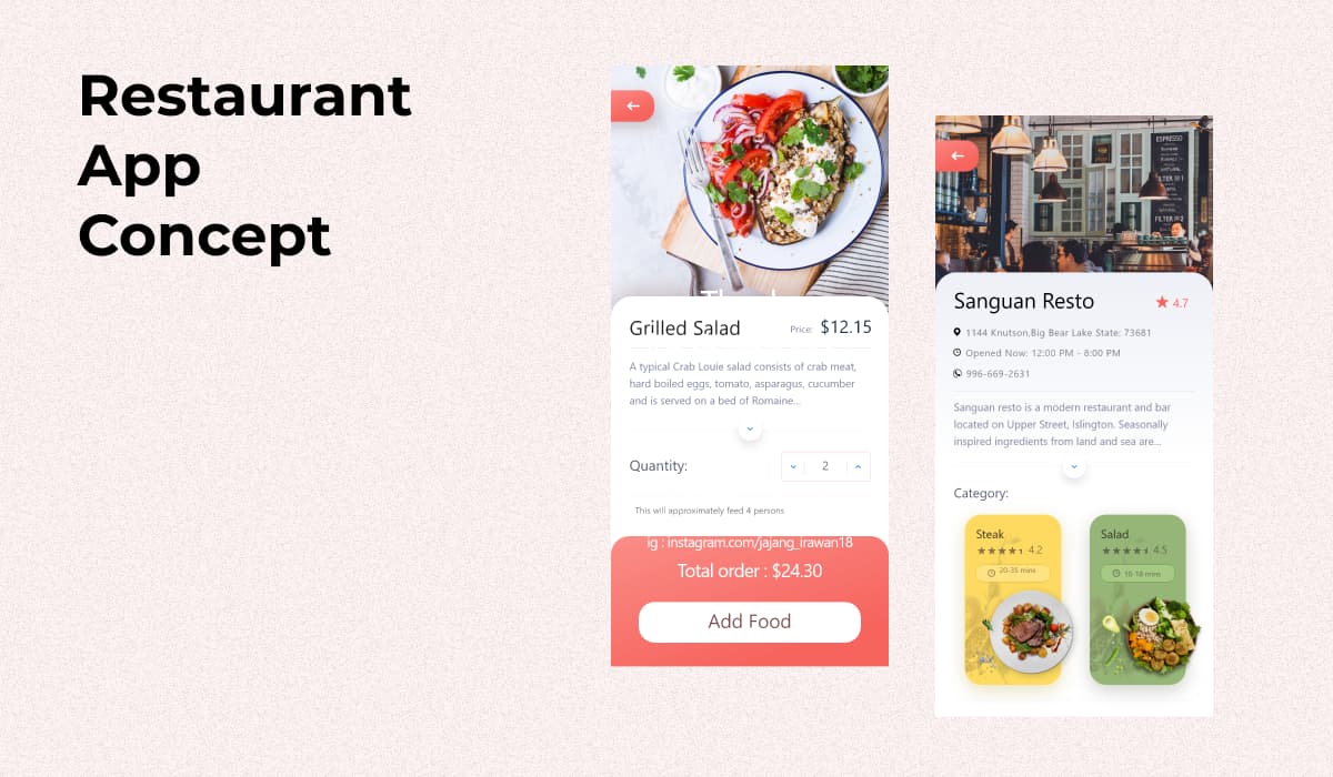 Restaurant and Menu Screens App Concept For Sketch