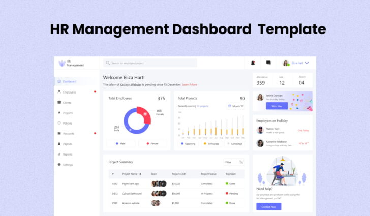 Sketch HR Management Dashboard Template - Free Figma, XD, Sketch UI ...