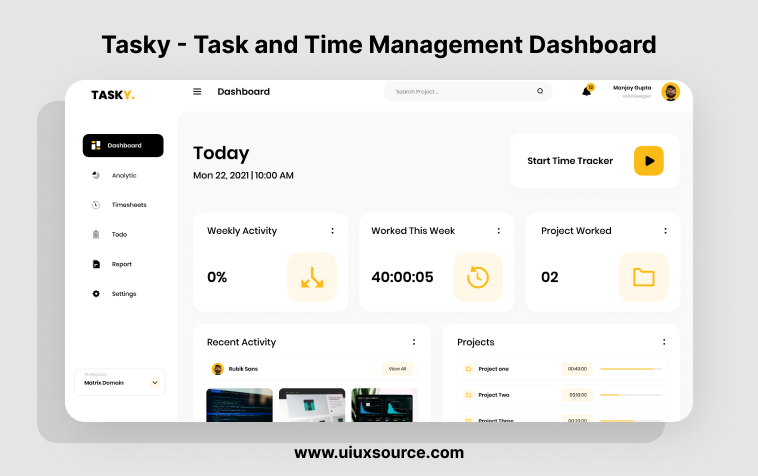 Tasky – Task and Time Management Dashboard